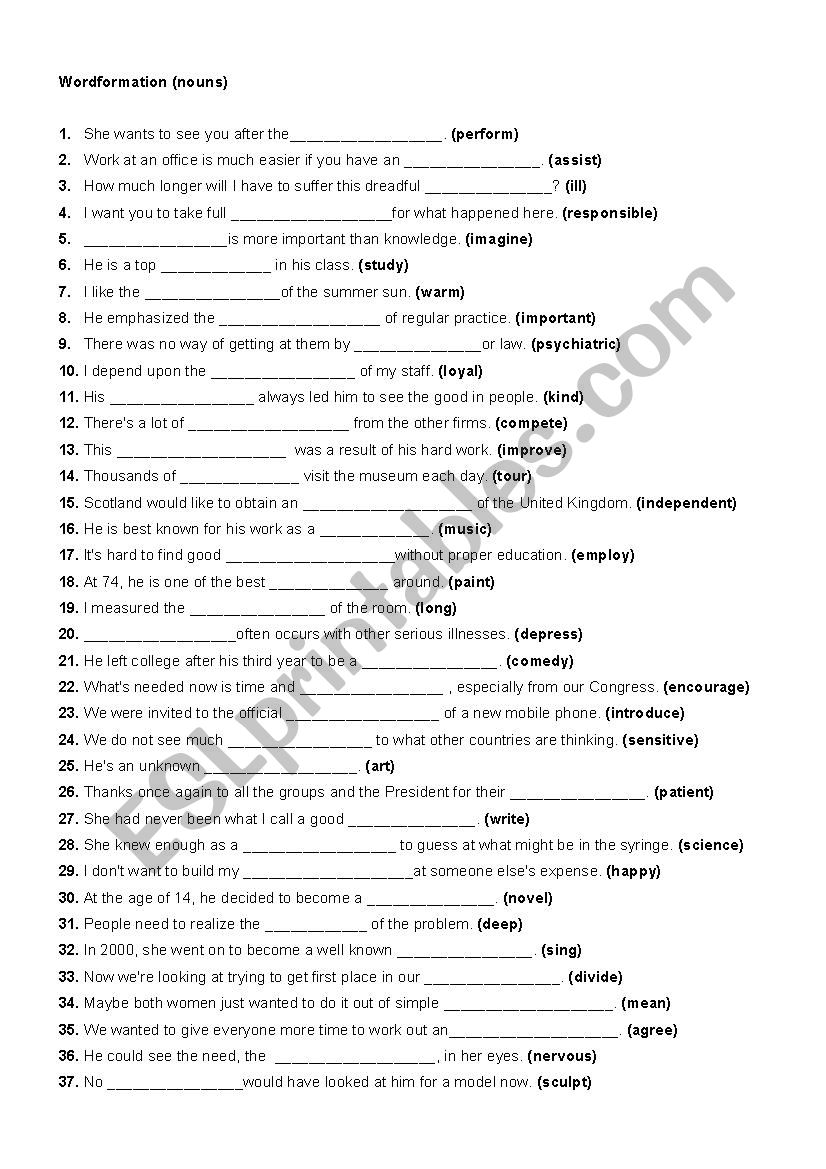 Wordformation (nouns) worksheet