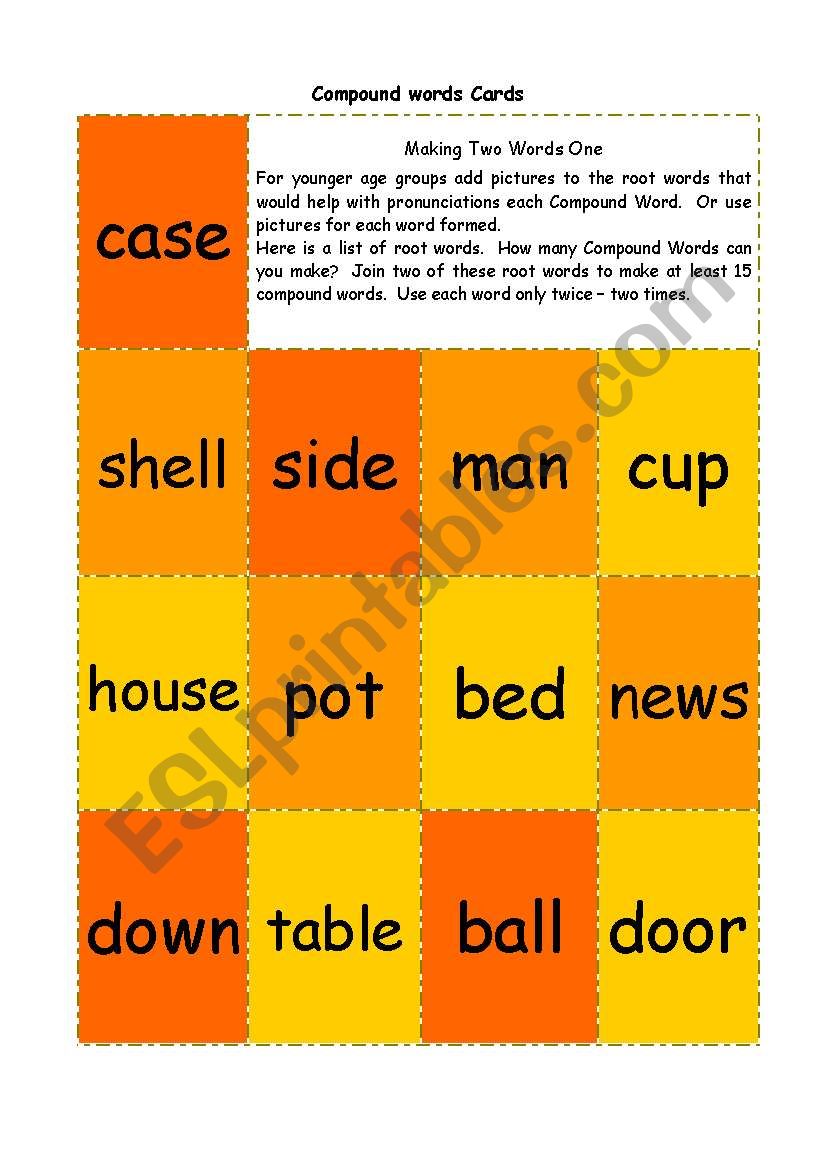 Compound Words Cards worksheet