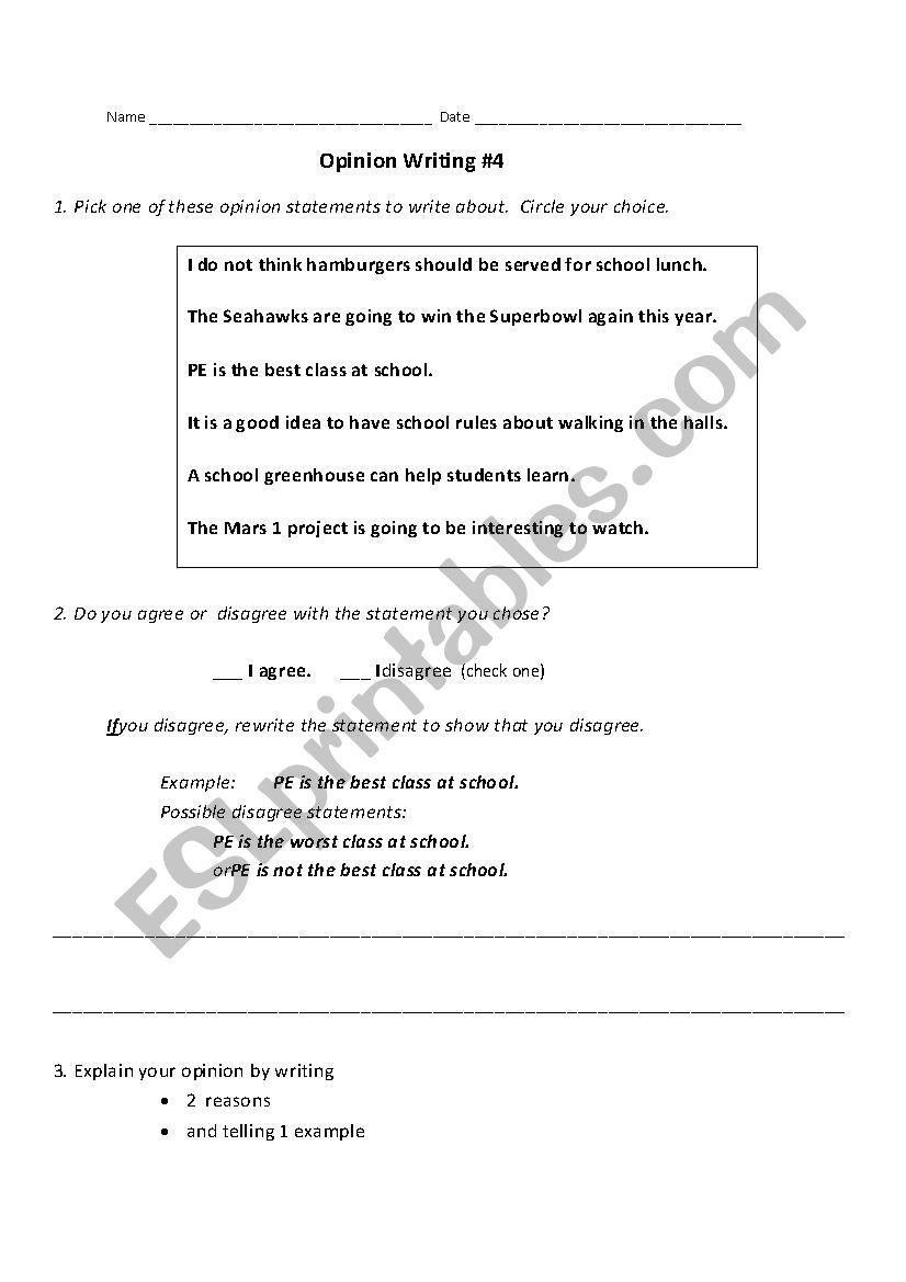 Opinion writing frame worksheet