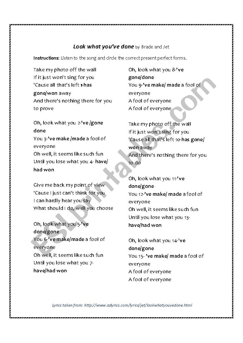 Look what you´ve done worksheet