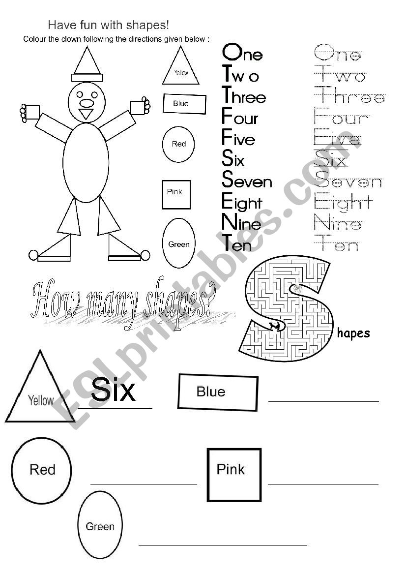 Colors Numbers and Shapes worksheet