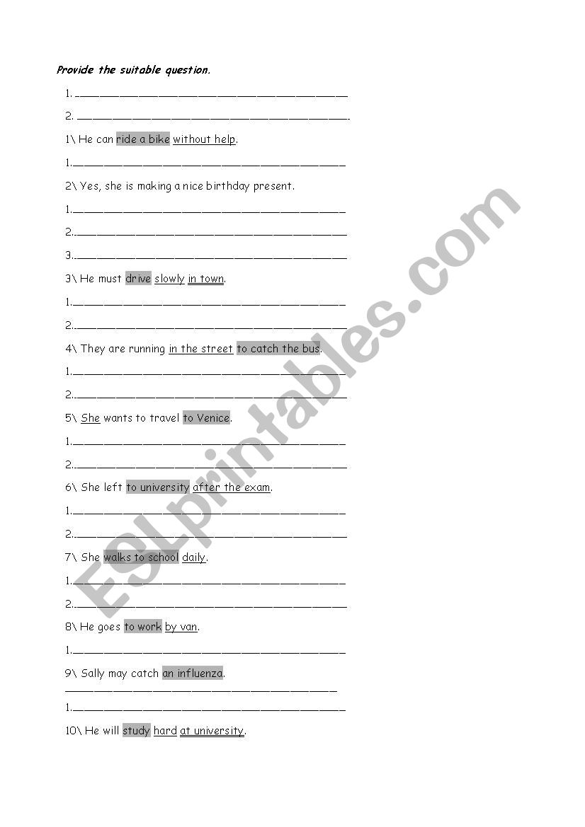 Exam Review worksheet