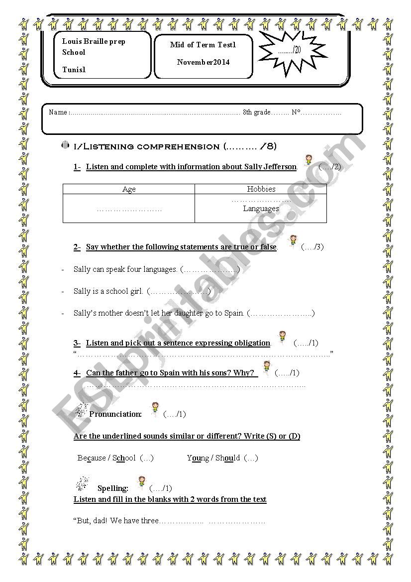 A listening test worksheet