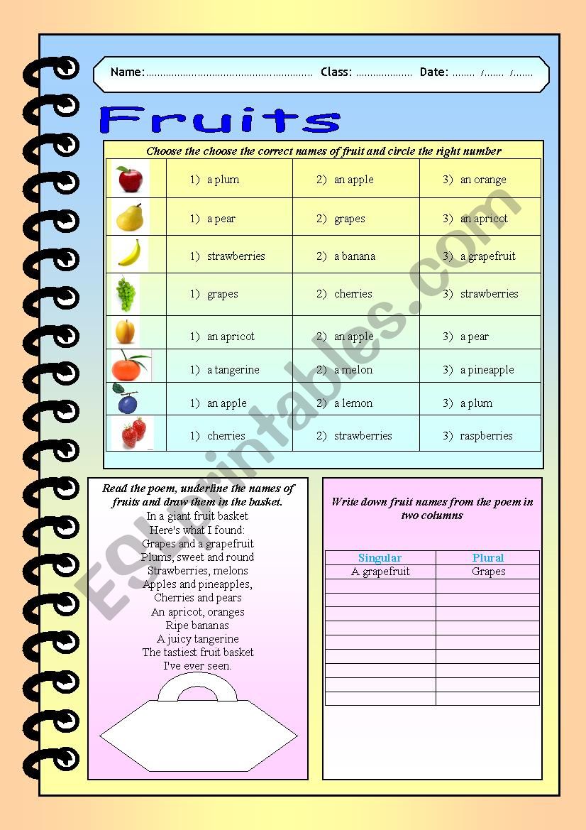 Fruits worksheet