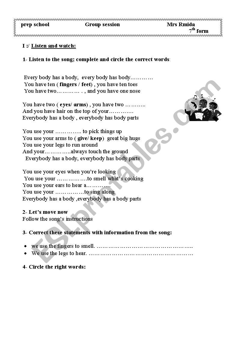  Body parts worksheet