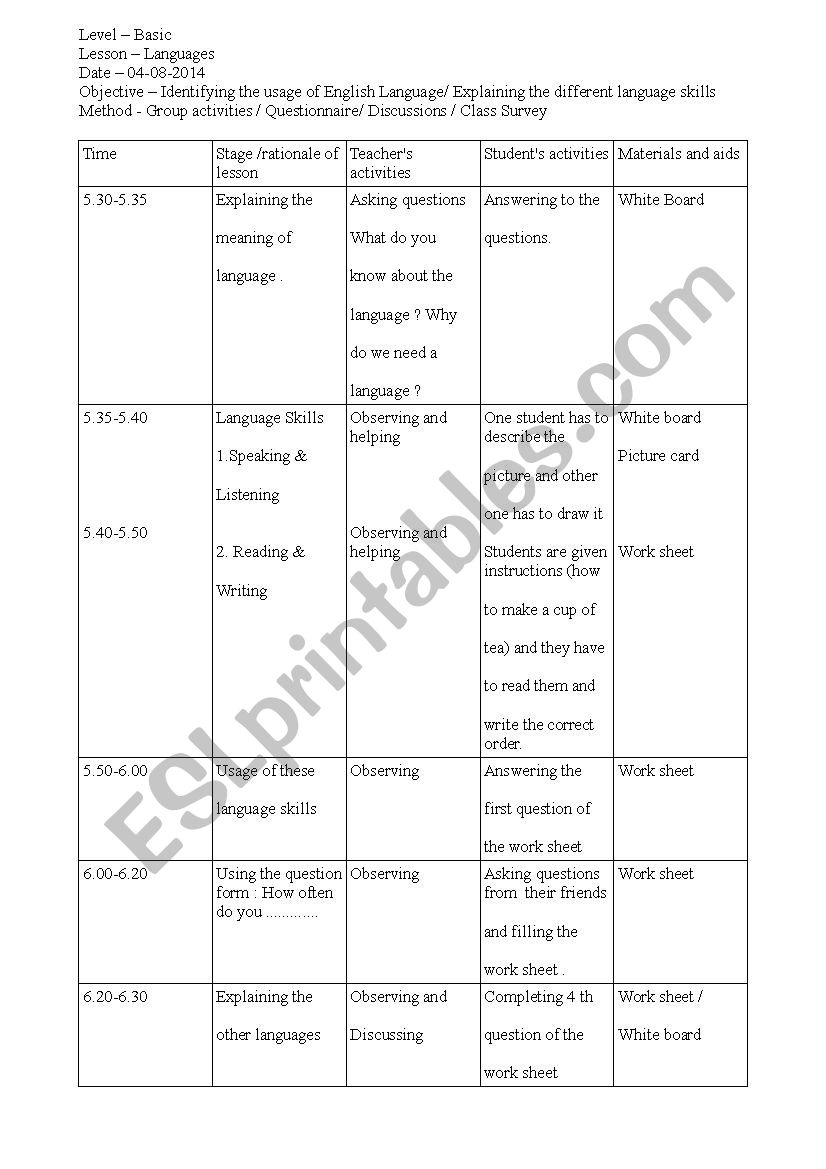 Languages lesson plan  worksheet