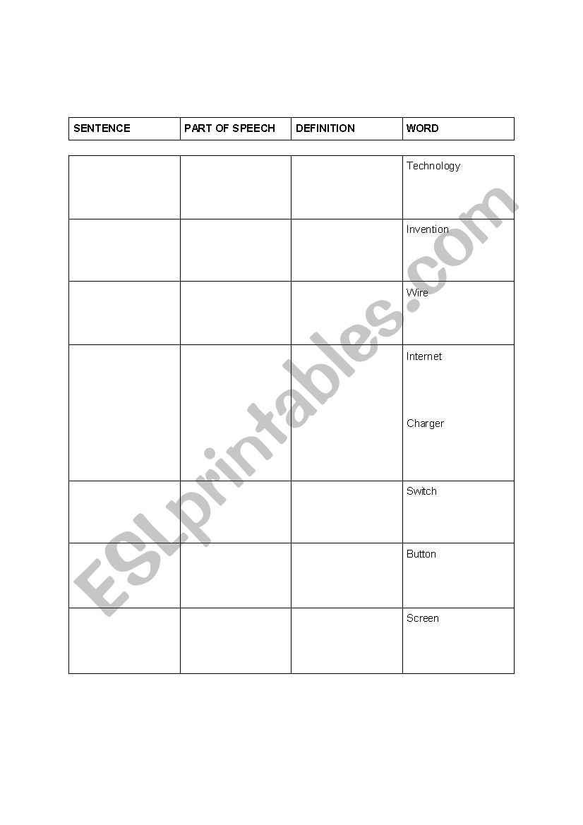 technology worksheet