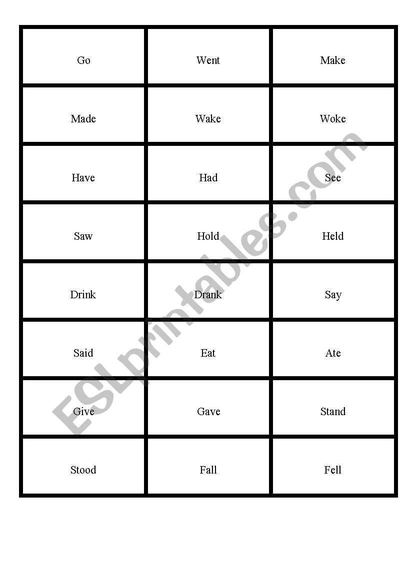 Irregular Past Tense Verbs worksheet