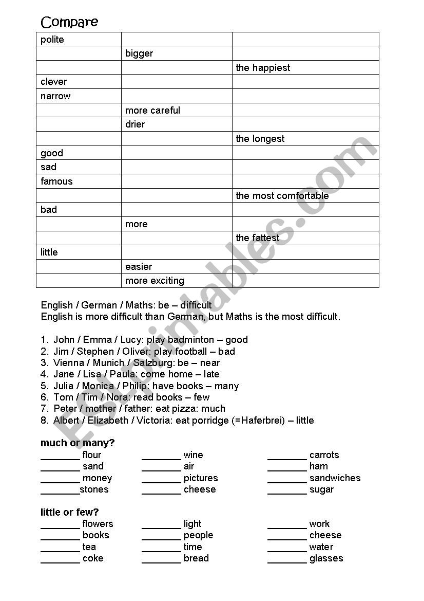 comparison of adjectives worksheet