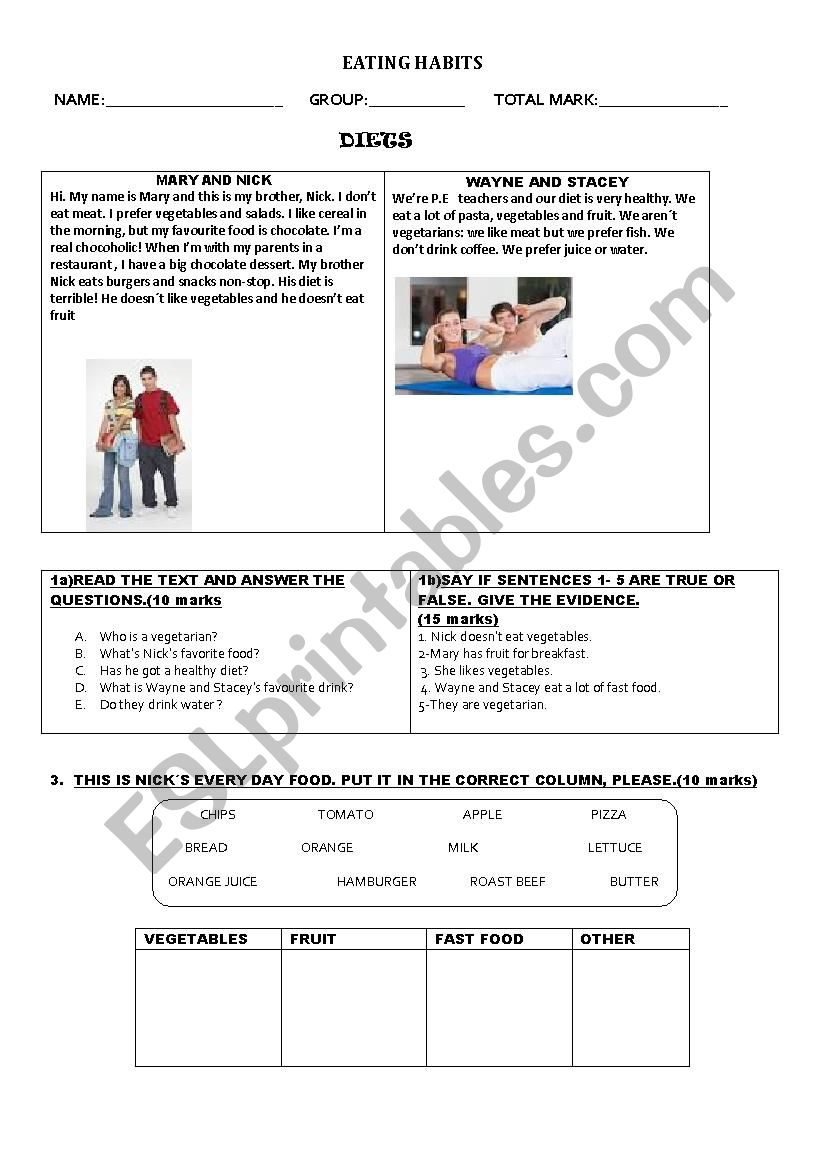 EATING HABITS worksheet