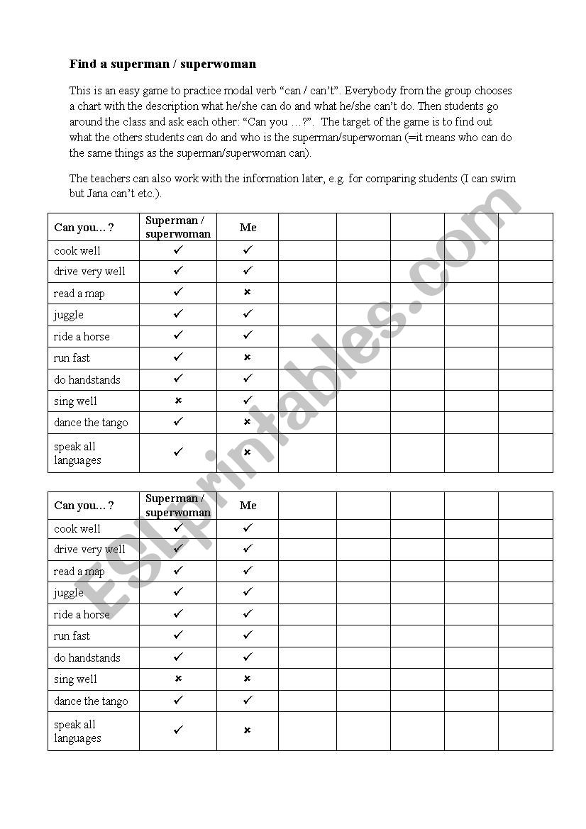 Can / cant game: Find a superman