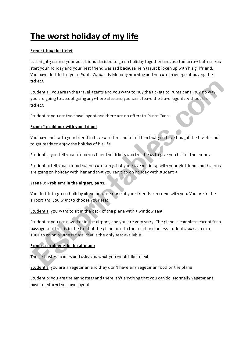 the worst holiday of my life worksheet