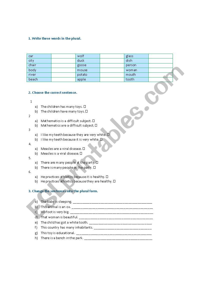 SINGULAR- PLURAL worksheet