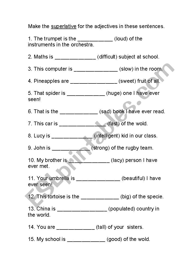 Superlatives worksheet