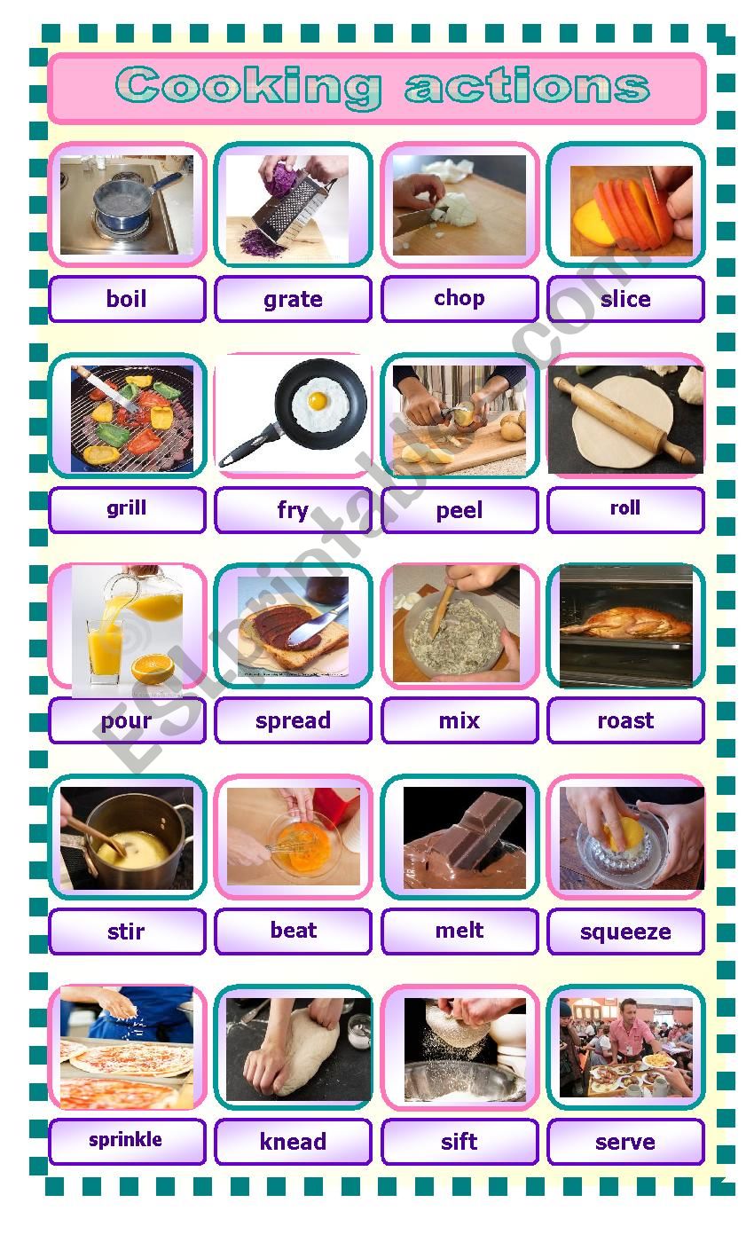 cooking actions worksheet