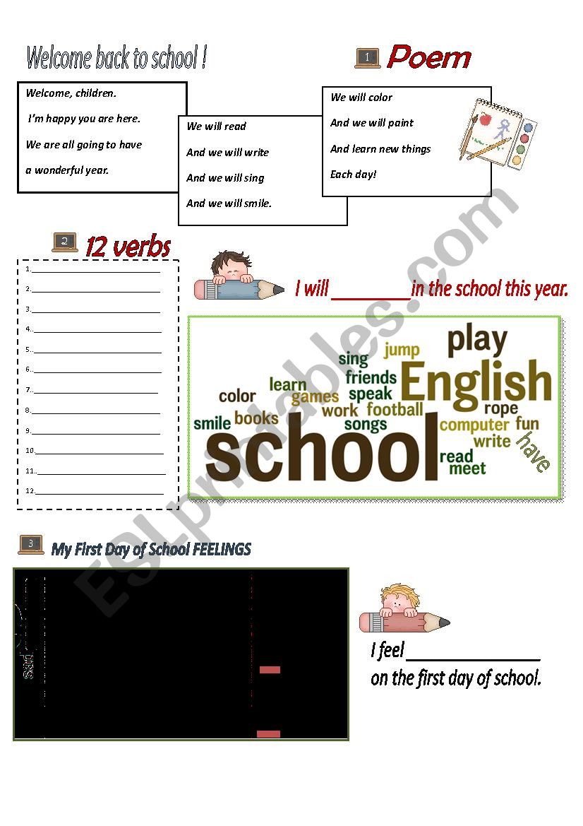 Welcome back to school worksheet-poem