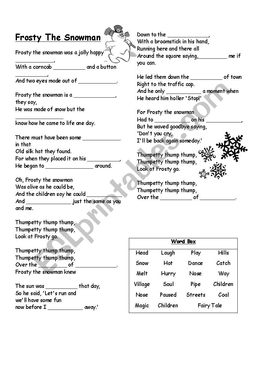 Frosty_The_Snowman_Fill_in_the_blank_worksheet