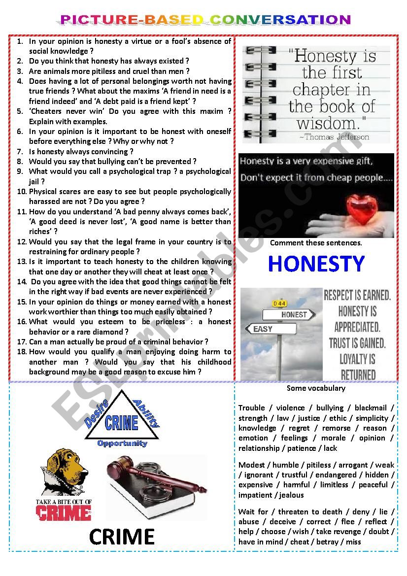 Picture-based conversation : topic 81 : Honesty vs Crime