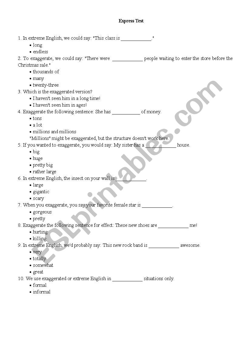 Extreme English worksheet