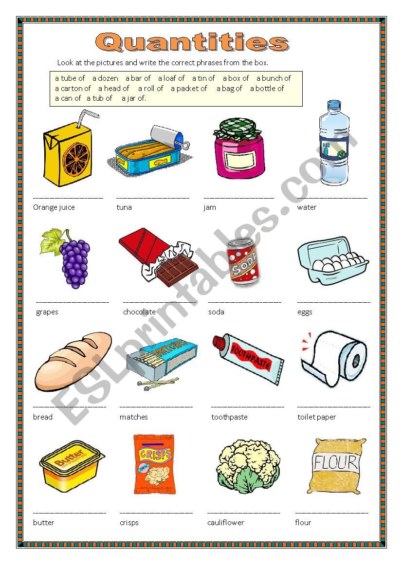 Quantities worksheet