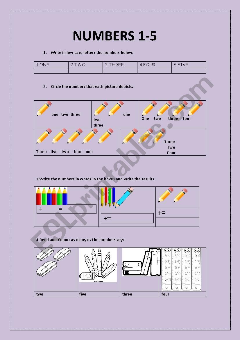 NUMBERS 1-5 worksheet