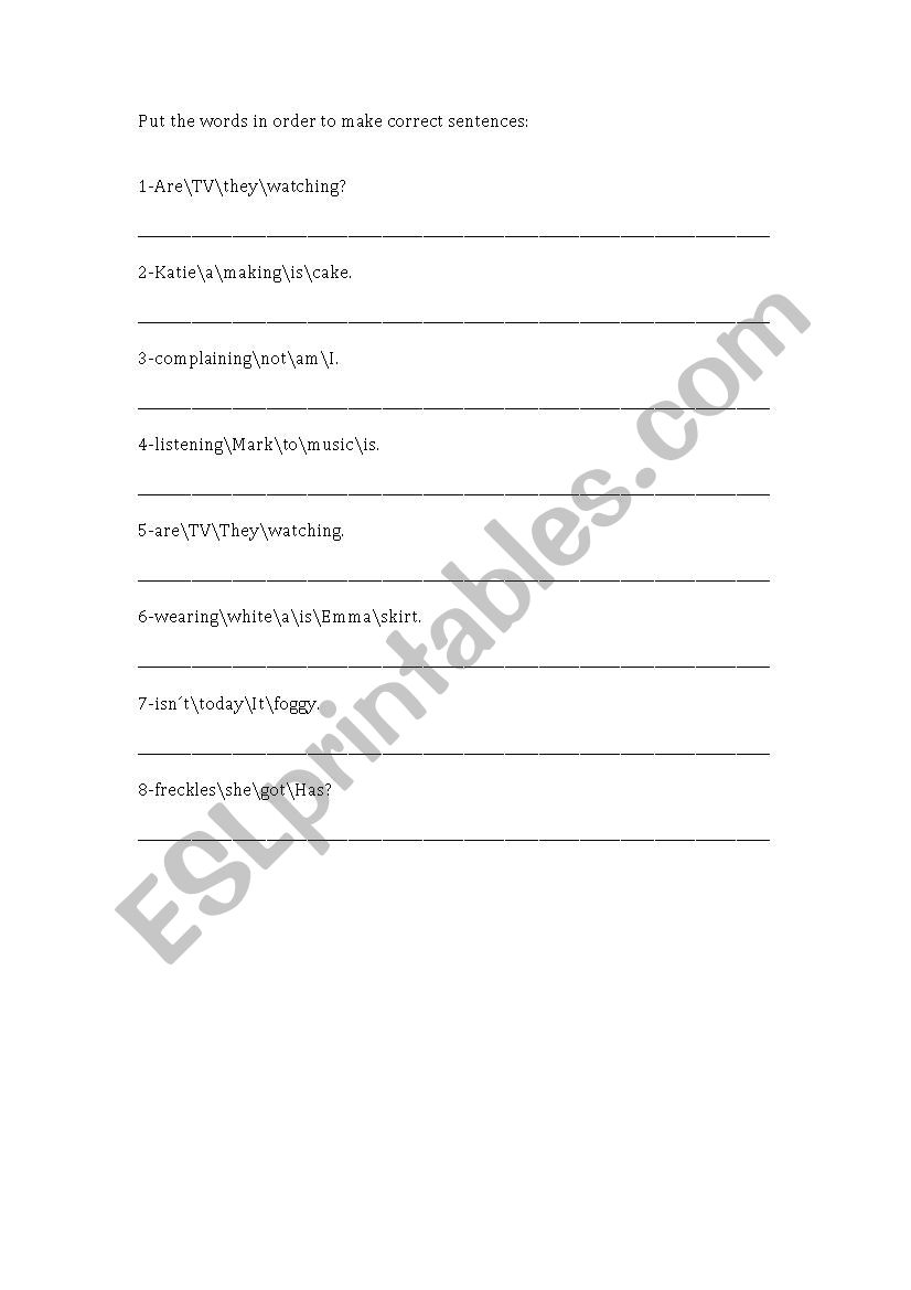 Grammar Worksheet - Word Order in present simple