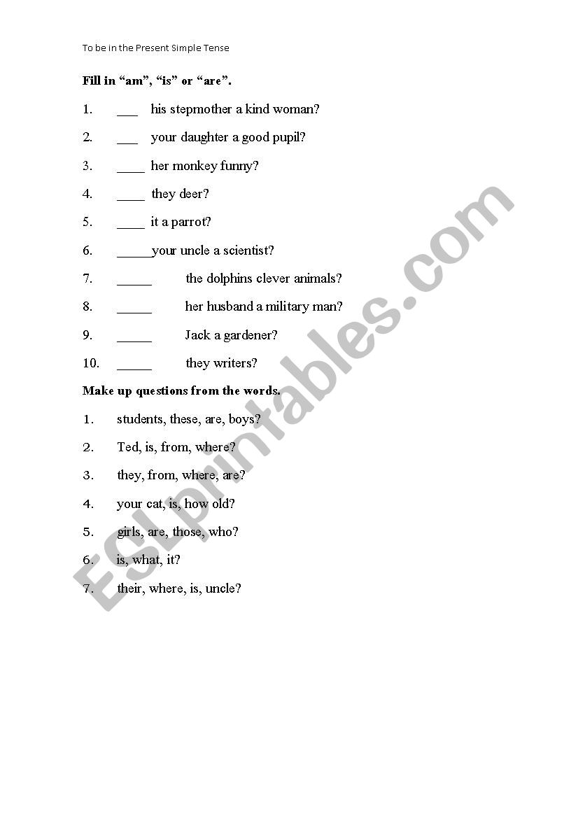 Present Simple Tense worksheet