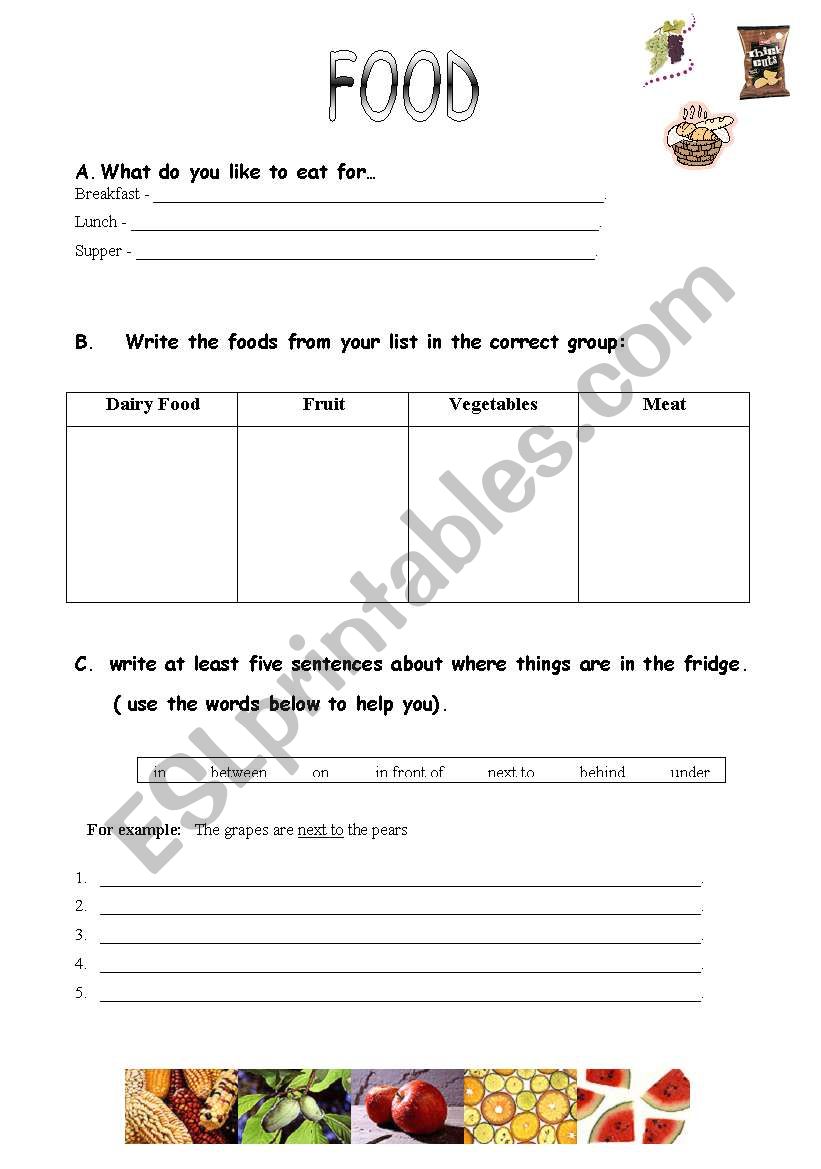 FOOD worksheet