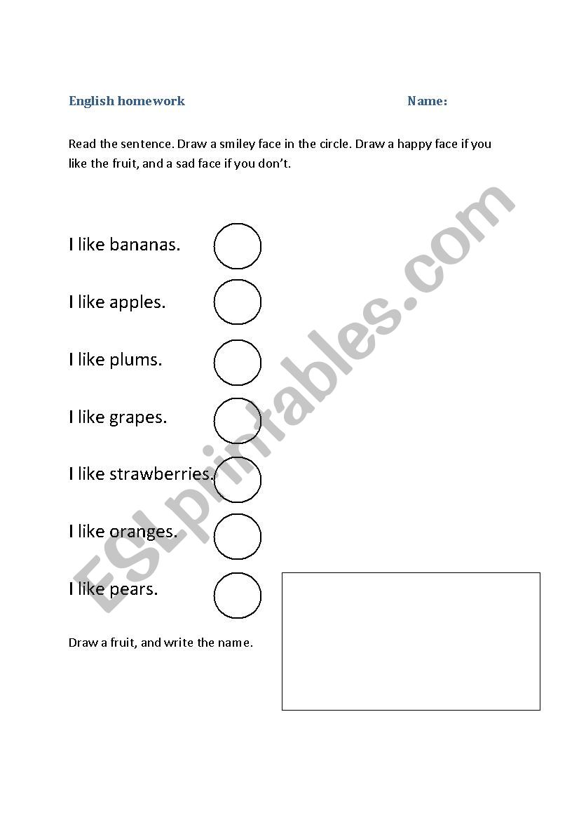 I like fruit worksheet