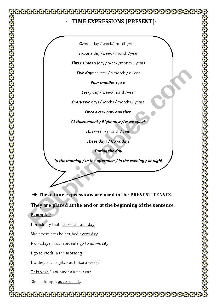 time expressions worksheet