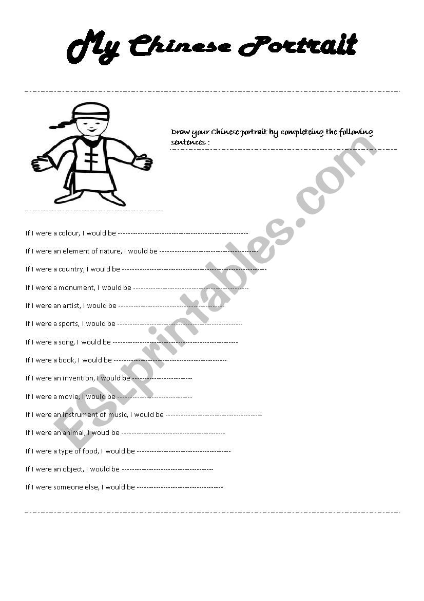 Chinese portrait worksheet