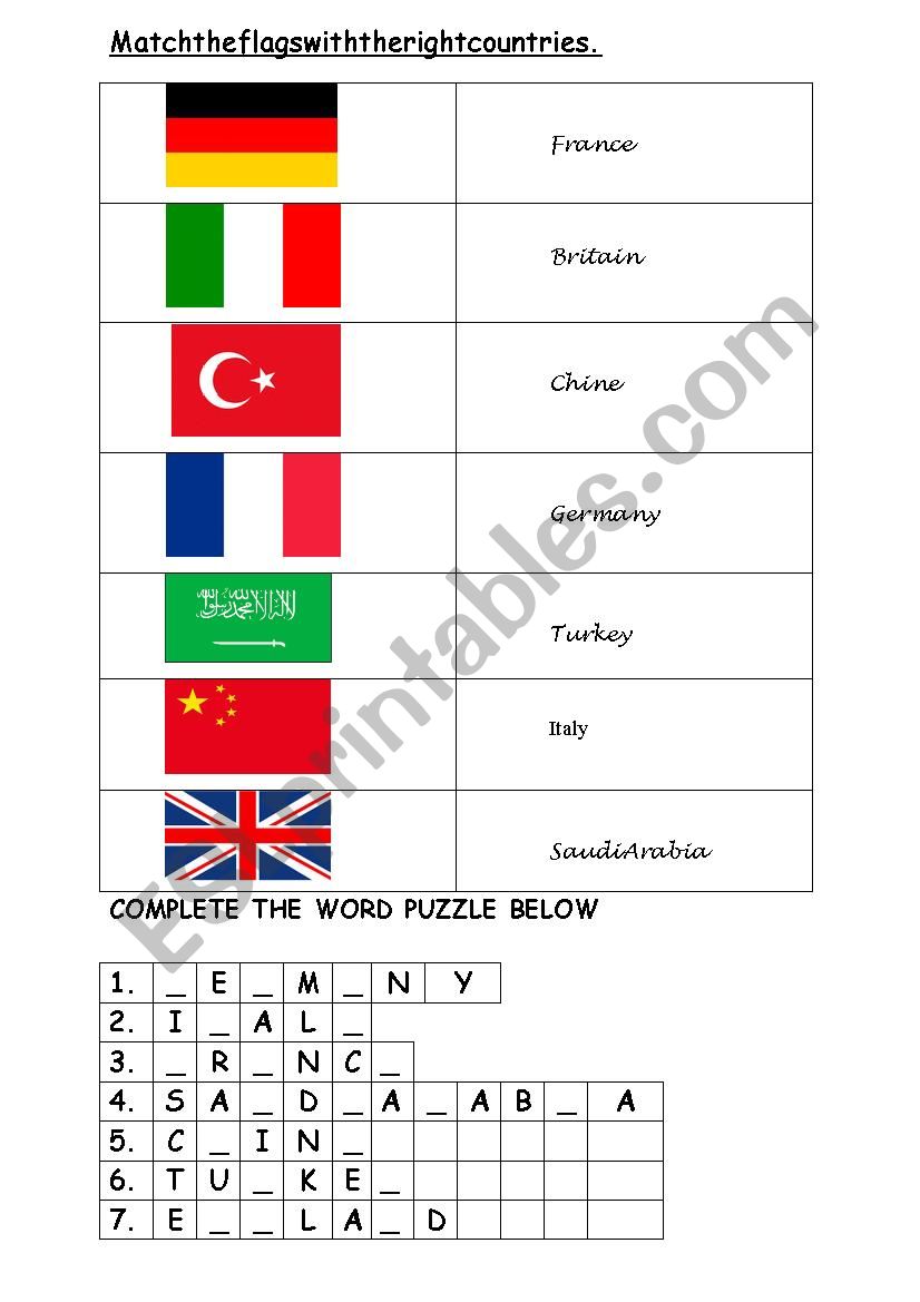 COUNTRIES worksheet