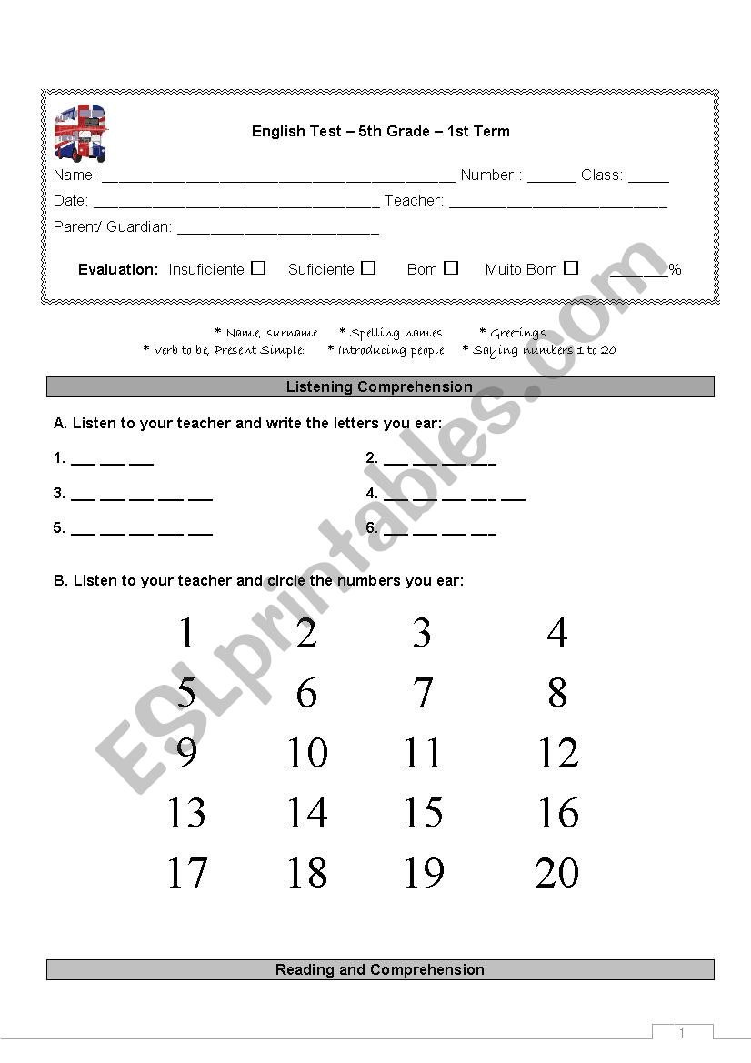 English test_5th worksheet