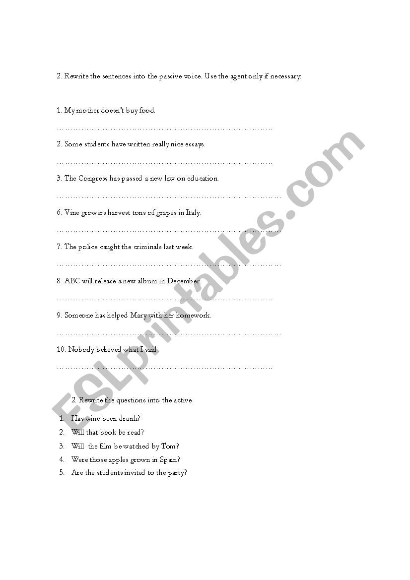 Passive Voice worksheet