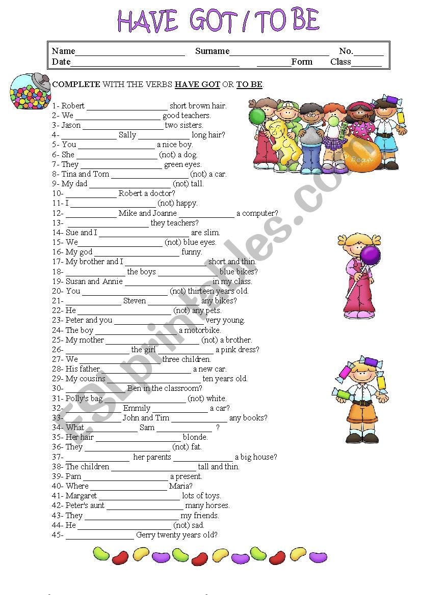VERBS HAVE GOT AND TO BE worksheet