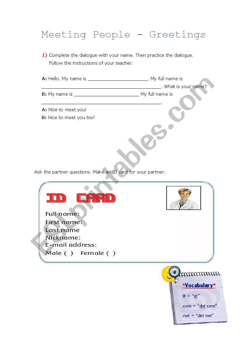 Greetings + Nationalities worksheet