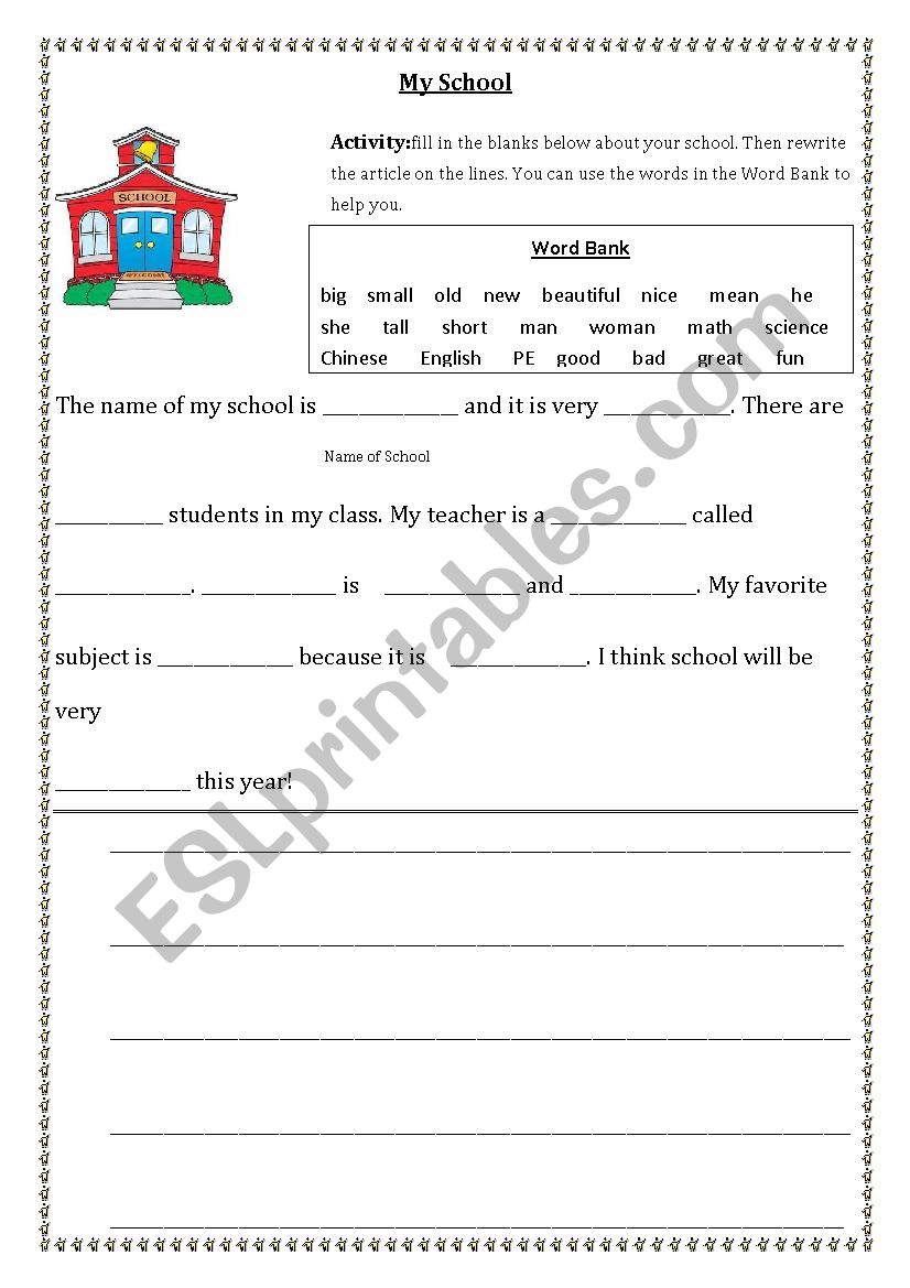 My School worksheet