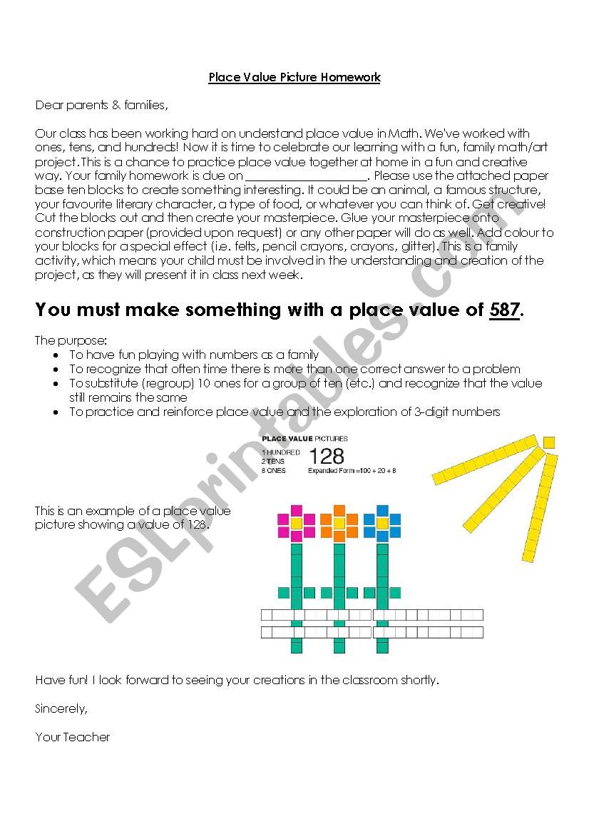Place Value Picture Project worksheet