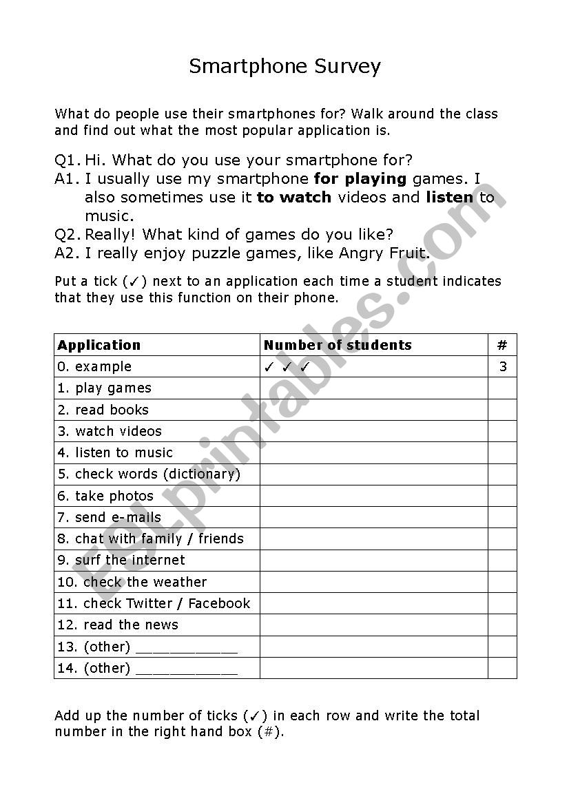 Smartphone Survey worksheet