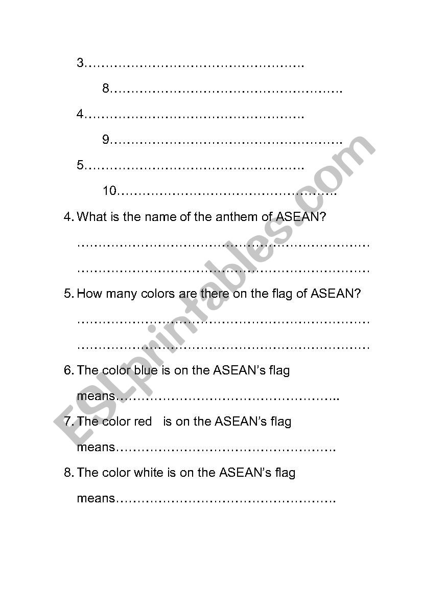 Asean Quiz Esl Worksheet By Fonwatpaprajao