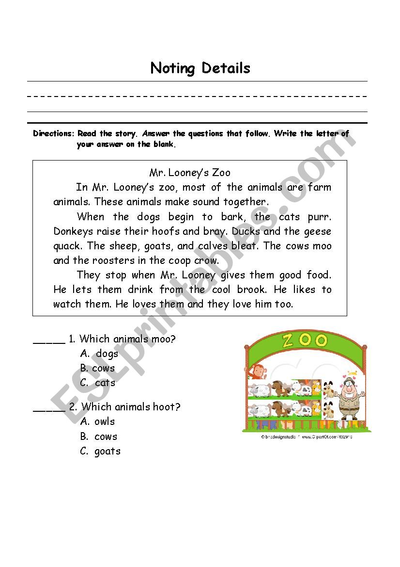 noting details worksheet