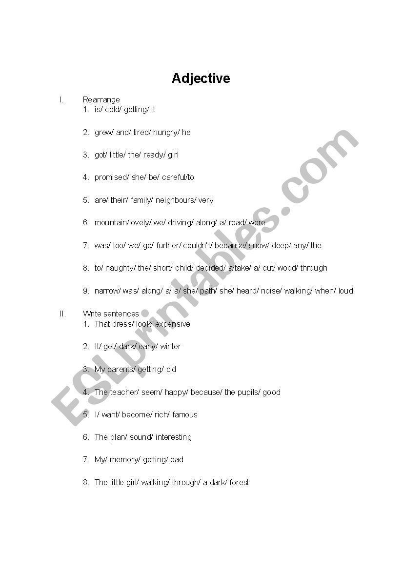 Adjective exercise worksheet