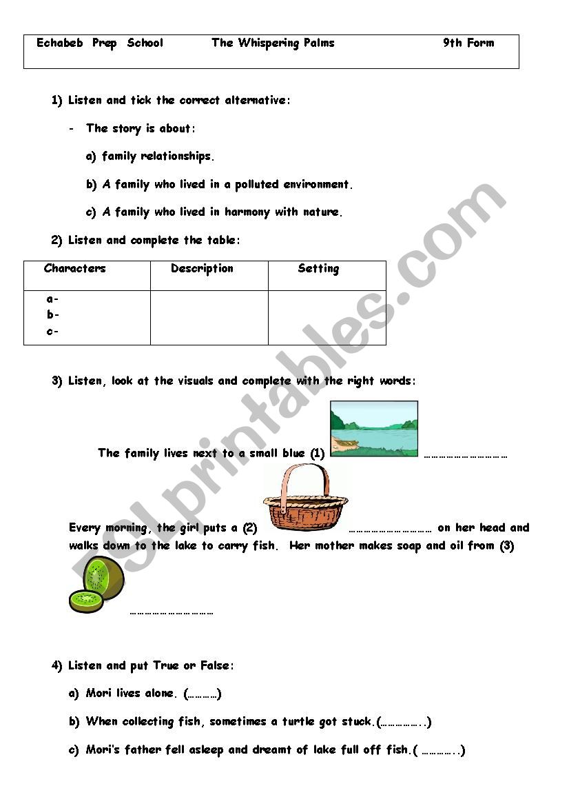 the whispering palms worksheet