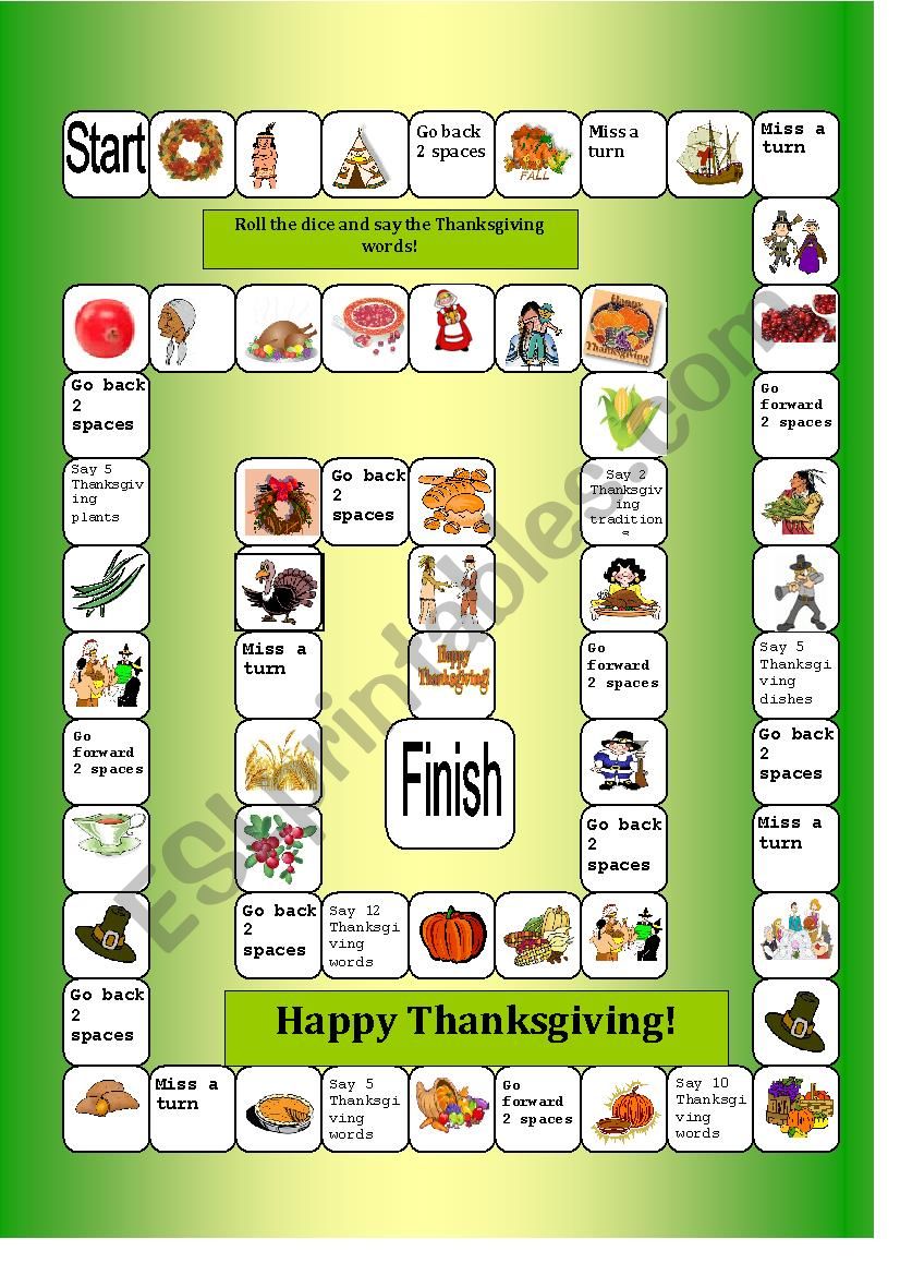 Thanksgiving day board game worksheet
