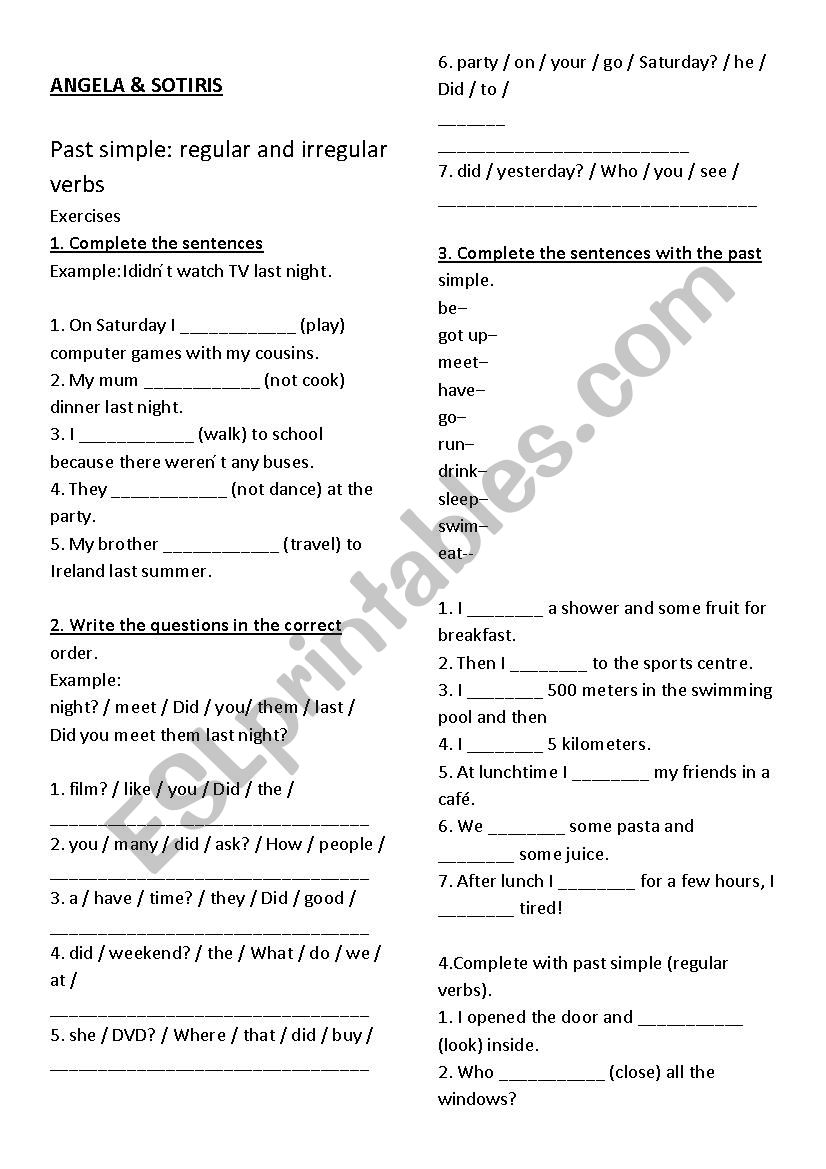 past simple worksheet