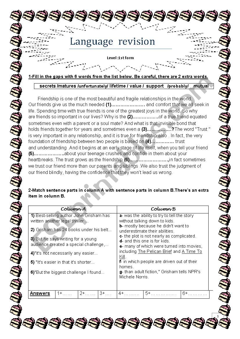 language tasks worksheet