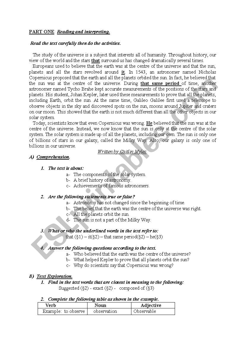 a brief history of astronomy worksheet