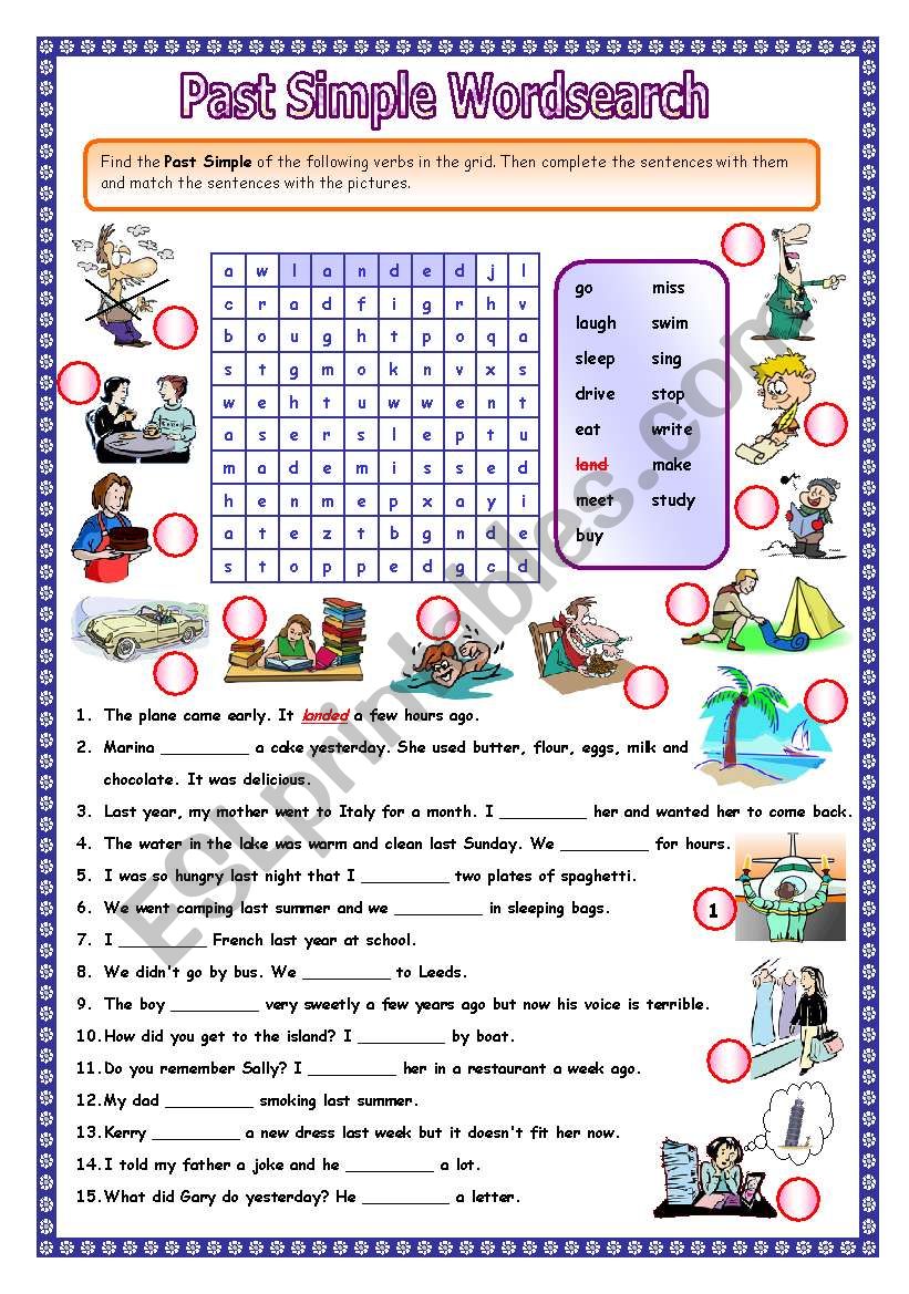 Past simple wordsearch worksheet