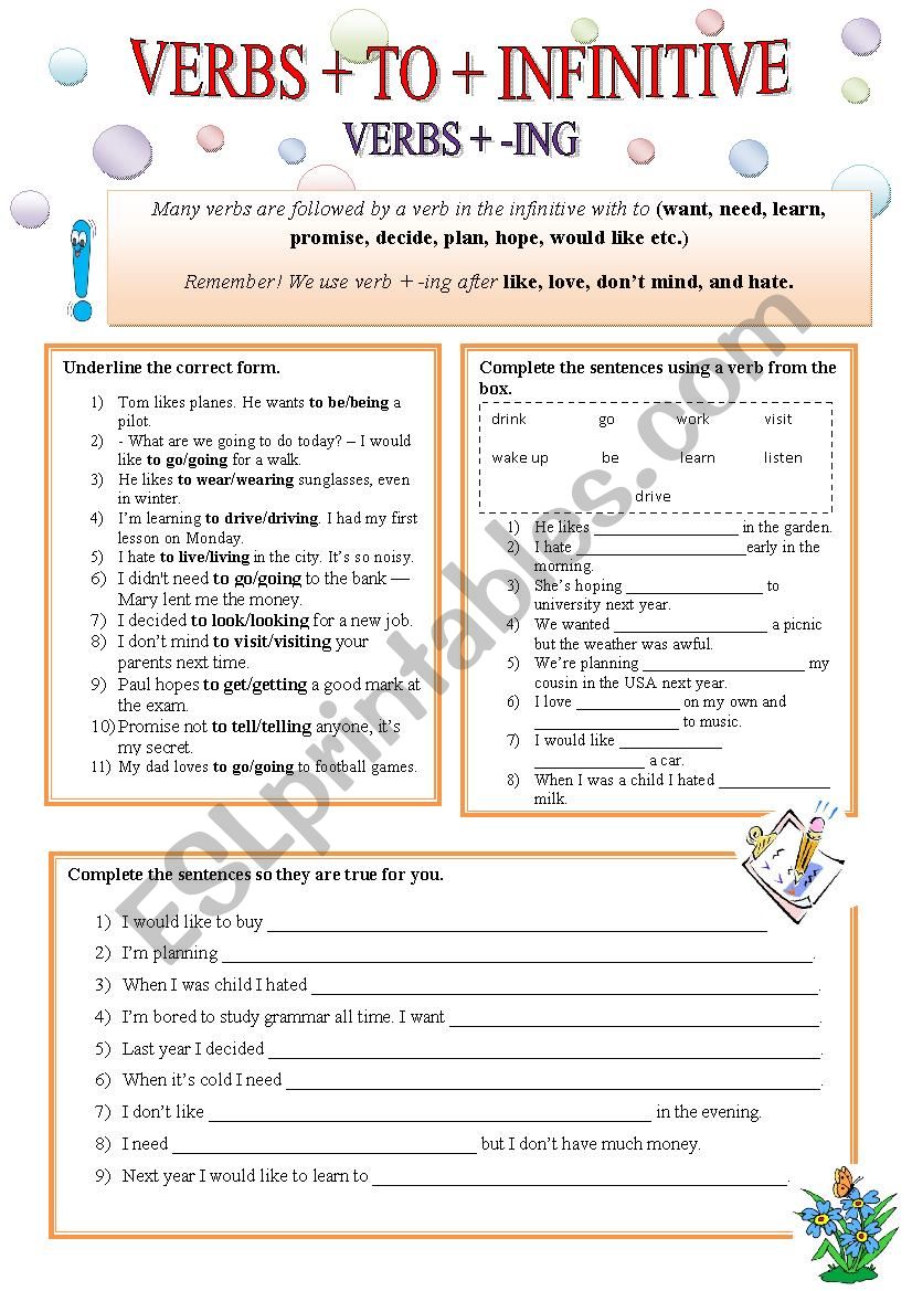 Verbs+to+infinitive (verbs+ ing)