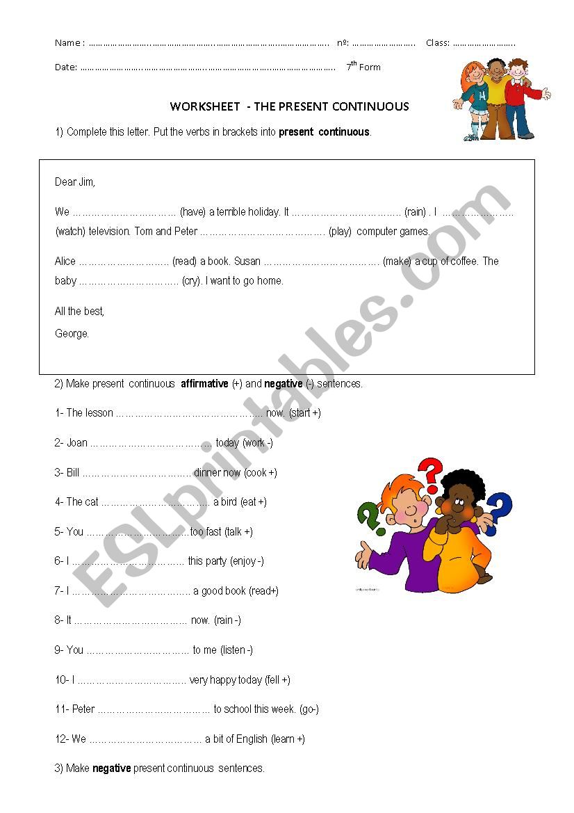 Present continuous worksheet